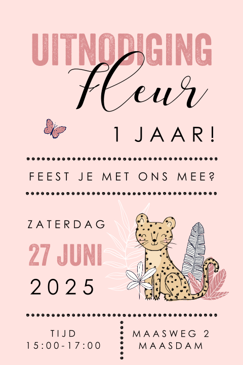 Uitnodiging 1e verjaardag meisje met getekende dieren