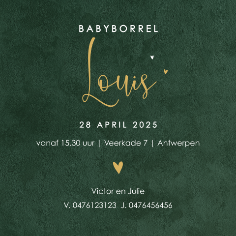 Babyborrel uitnodiging met donkergroene velvet achtergrond