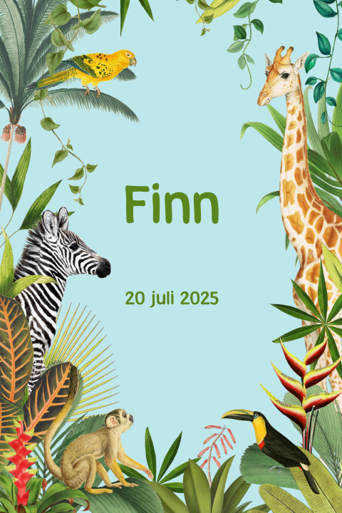 Jungle geboortekaartje voor een jongen