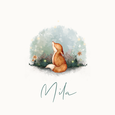 Geboortekaartje met schattig watercolour vosje