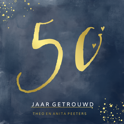 Chique goudfolie uitnodiging 50 jaar getrouwd met donkergrijze verf