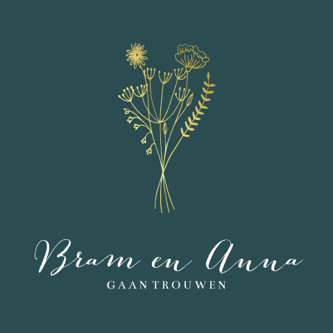 Goudfolie hippe trouwkaart met gedroogde bloemen