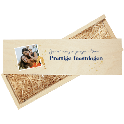 Wijnkist persoonlijke foto kerstbedankje