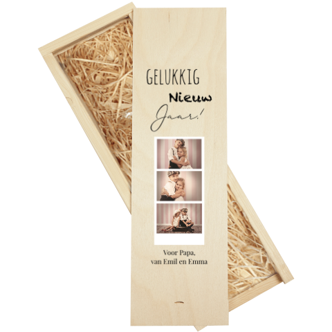 Wijnkist met eigen polaroid fotostrip