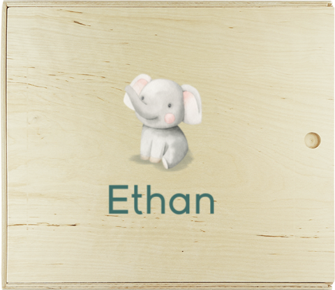 Houten presentatie doos met olifantje