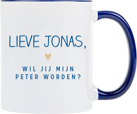 Eenvoudige mok met donkerblauw oor en een gouden hartje