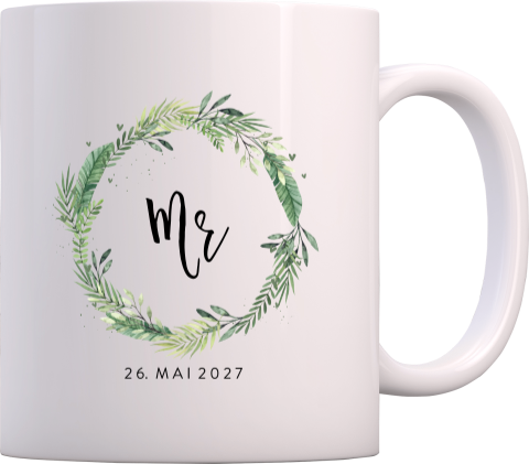 Mok huwelijk bladerkrans en mr