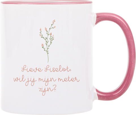 Mok met roze oor en lieflijke opdruk met bloementakje en roze tekst