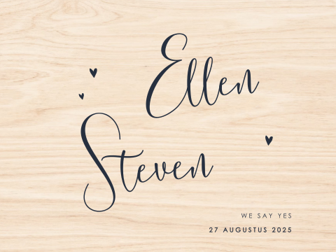 Houten bewaarkist blauwe tekst en hartjes