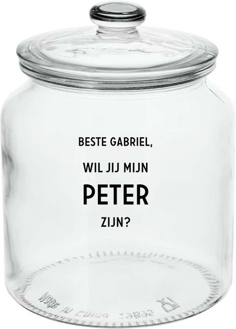 Snoeppot Peter vragen met grote letters