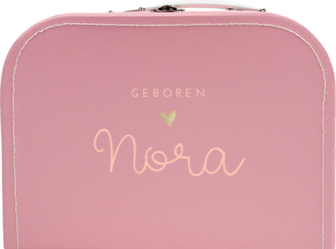 Geboortekoffertje met naam en hartje