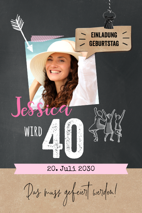 Moderne Einladung zum 40. Geburtstag Schultafel mit Foto