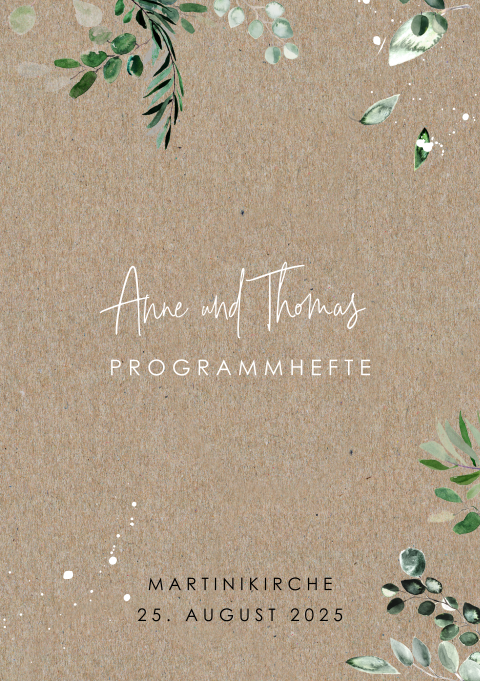 Hübsches Programmheft mit Eukalyptuszweigen und Kraftlook 8 Seiten