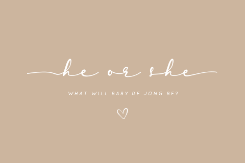 Einladung zur Gender Reveal Party mit geschwungener Schrift und Herzen