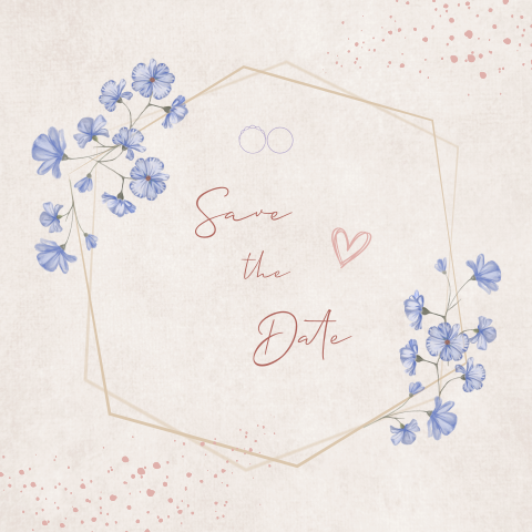 Botanische Save-the-Date-Karte mit gezeichneten Blumen in einem Rahmen