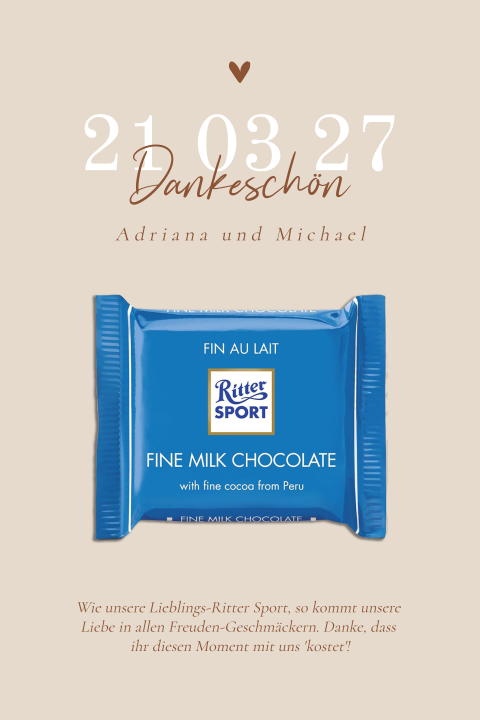 Gastgeschenk Hochzeit Schoko-Karte "Beiger Traum"
