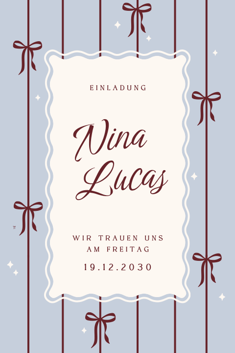 Winterliche Hochzeitskarte mit Schleifen und verspieltem Rahmen