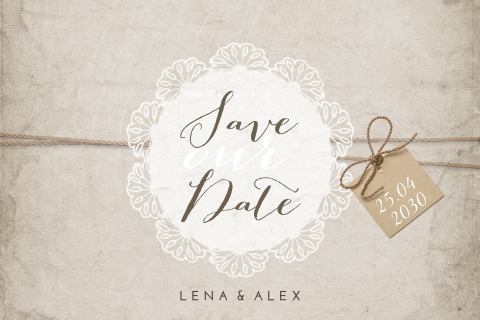 Vintage Save the date Karte mit Spitzen-Look