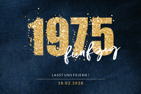 Einladung zum 50. mit großer glitzernder Jahreszahl