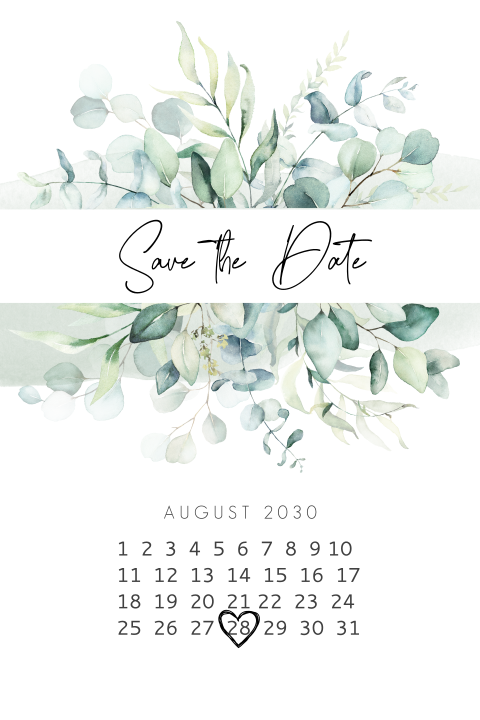 Save the Date Karte mit Herzen und Blättern