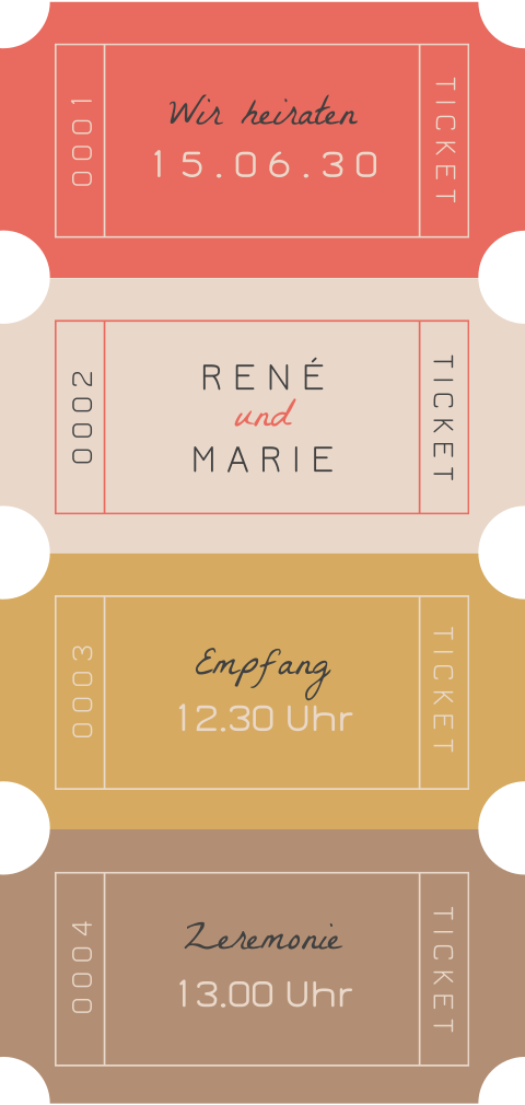 Hocheitseinladung in altmodischer Kinoticket-Form