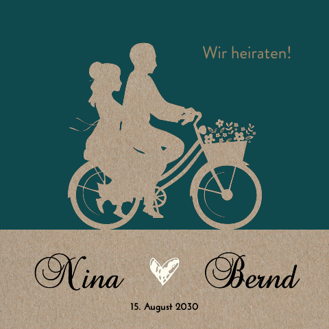 Hochzeitskarte mit Silhouette eines Hochzeitspaares auf Kraftpapier