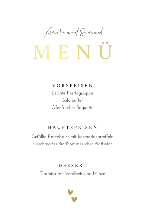 Moderne Menükarte mit Goldfolie
