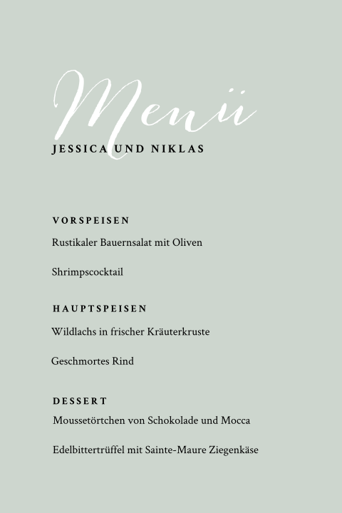 Dezente Speisekarte in Grün