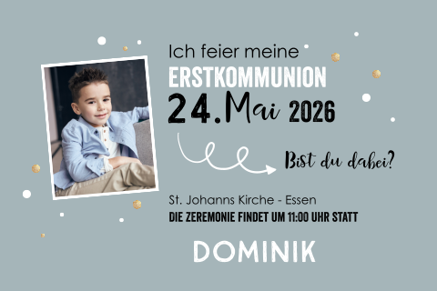 Einladung zur Kommunion mit Foto und Punkten
