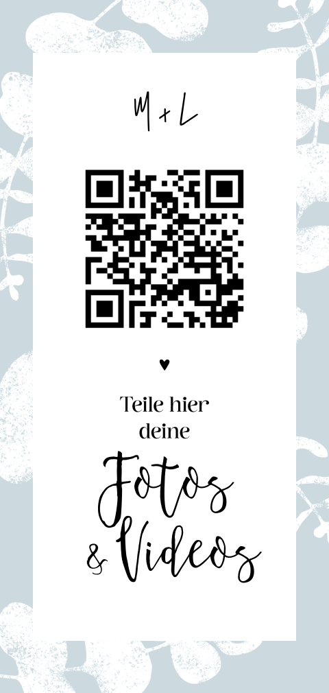 Karte mit QR-Code für Fotos mit Eukalyptus im Stempellook