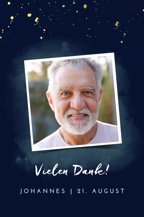 Dankeskarte zum 70. Geburtstag mit glänzendem Gold und Fotos