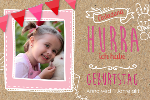 Festliche Einladungskarte mit rosa Flaggen