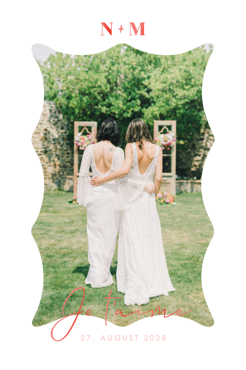 Dankeskarte zur Hochzeit mit welligem Rand im Color-Blocking Stil