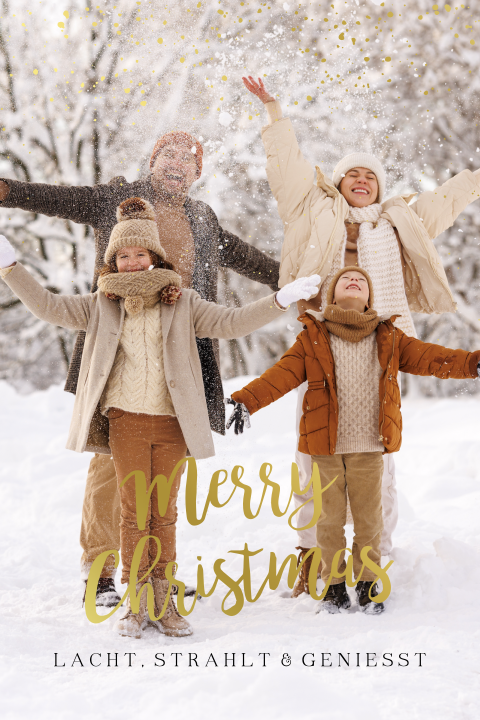 Weihnachtskarte mit goldenen Sprenkeln und Foto