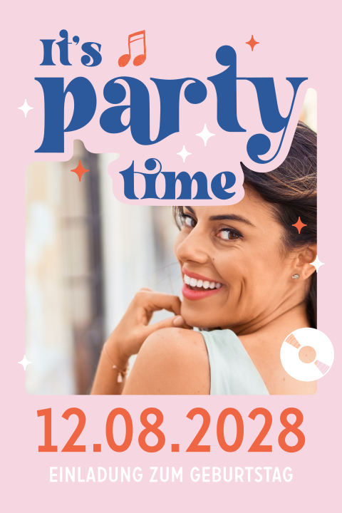 Originelle Geburtstagseinladung "Partytime" mit Foto