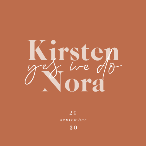 Hochzeitskarte mit lustiger Typografie und orangefarbenem Hintergrund