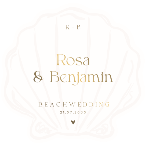 Hochzeitskarte Beach Wedding in Beige in Muschelform mit Mattgoldfolie