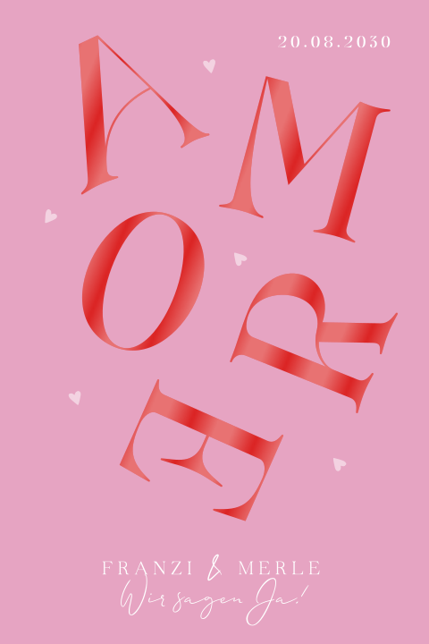 Colorblocking Hochzeitseinladung "Amore" mit rosa und rot