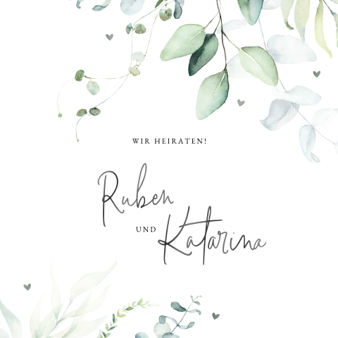 Botanische Hochzeitskarte mit kunstvollem Schriftzug