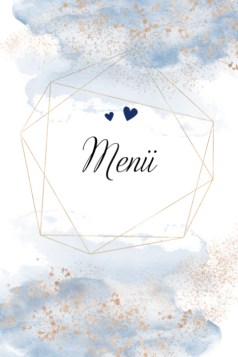 Menükarte mit geometrischem Muster und blaue Aquarellfarbe