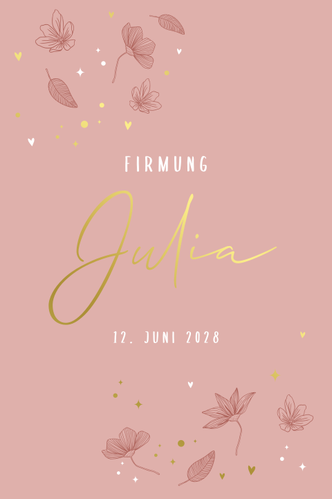 Einladung zur Firmung mit Blumen und Goldfolie