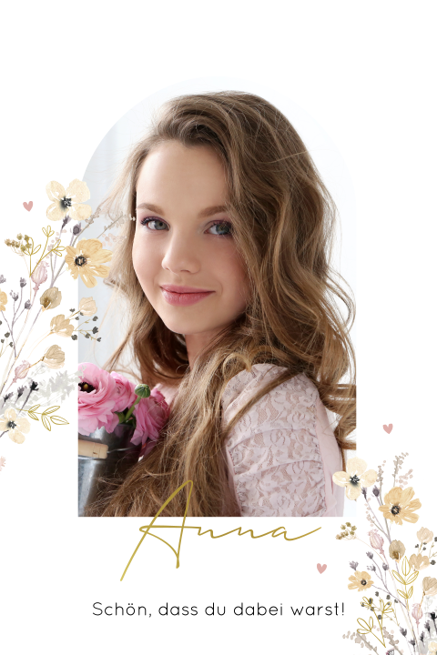 Dankeskarte zur Jugendweihe mit Frühlingsblumen im Vintage-Look