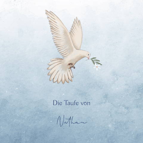 Eine hübsche Aquarellkarte zur Taufe mit einer gemalten Taube