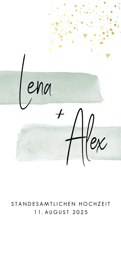 Kunstvolle Einladung Standesamt mit Goldtupfern und Wasserfarben