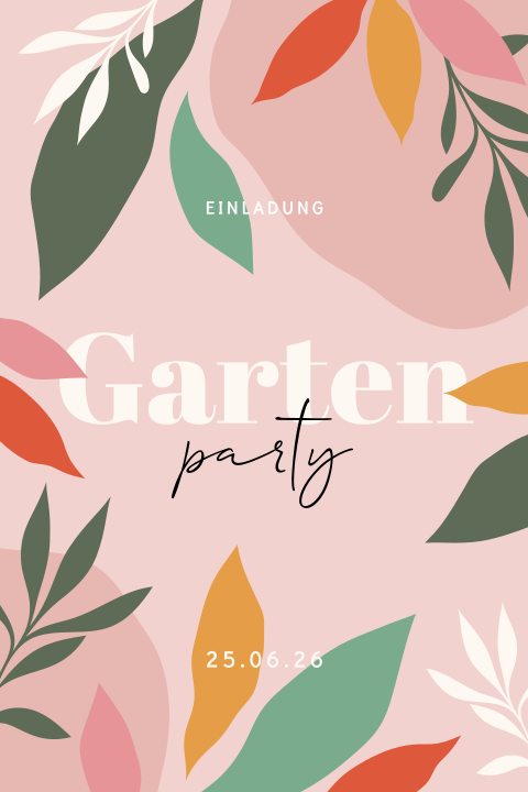 Farbenfrohe Einladung Gartenparty mit bunten Zweigen 60 Jahre