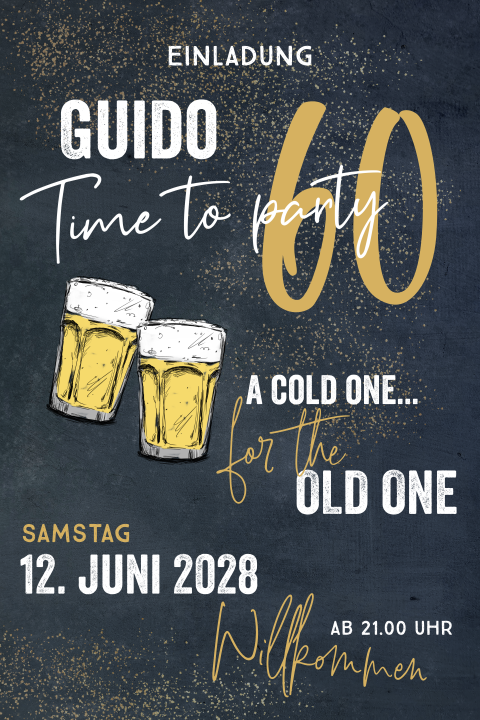 Hippe doppelseitige Geburtstagseinladung zum 60 mit goldenen Spritzern