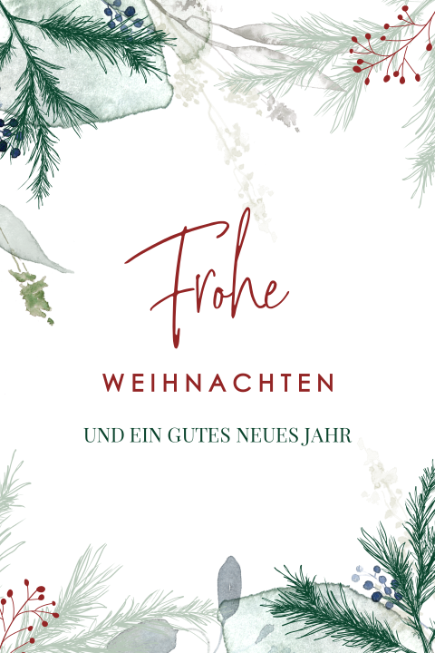 Geschäftliche Weihnachtskarte in Weiß mit Tannenzweigen