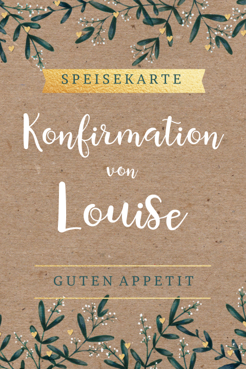 Menükarte mit Kraftlook und dezenten Zweigen