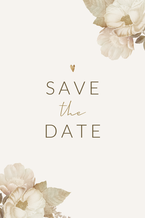 Stilvolle Save the Date Karte mit Rosen und Herz