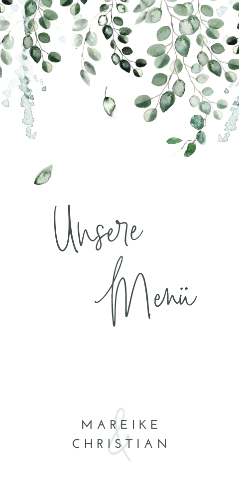 Stilvolle Menükarte mit hängenden grünen Zweigen